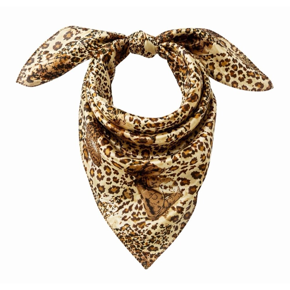Vintage Leopard Neckerchief Square Scarf Gold Animal Print Bandana Neck Scarf 20